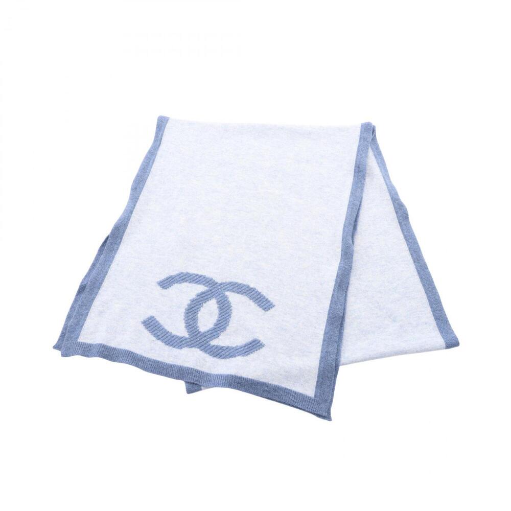 Chanel Coco Mark Scarf, Cotton & Cashmere, Women's, Blue